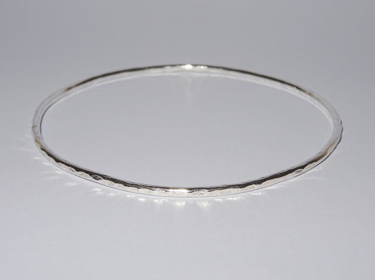 Simple Sterling Silver Hammered Bangle 2mm