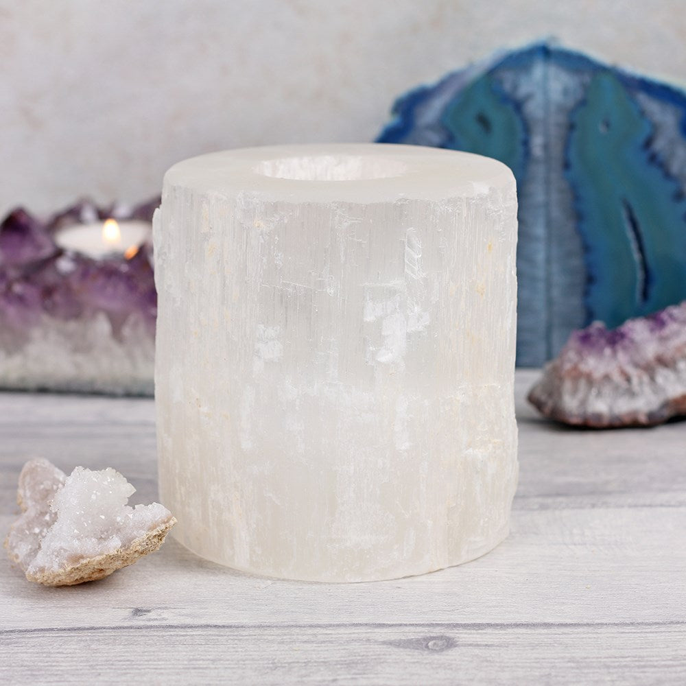 Selenite Rough Quartz Tea Light Holder