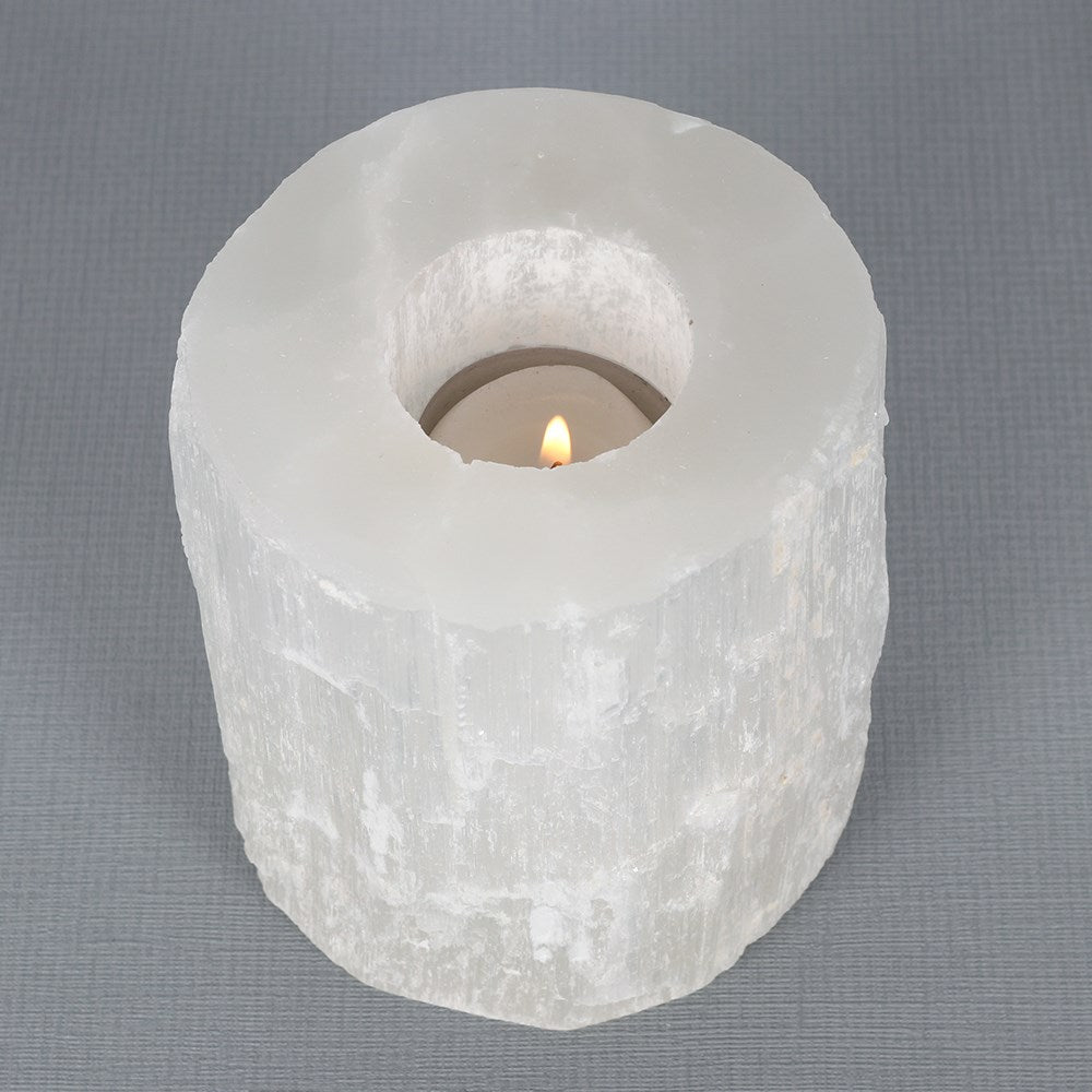 Selenite Rough Quartz Tea Light Holder