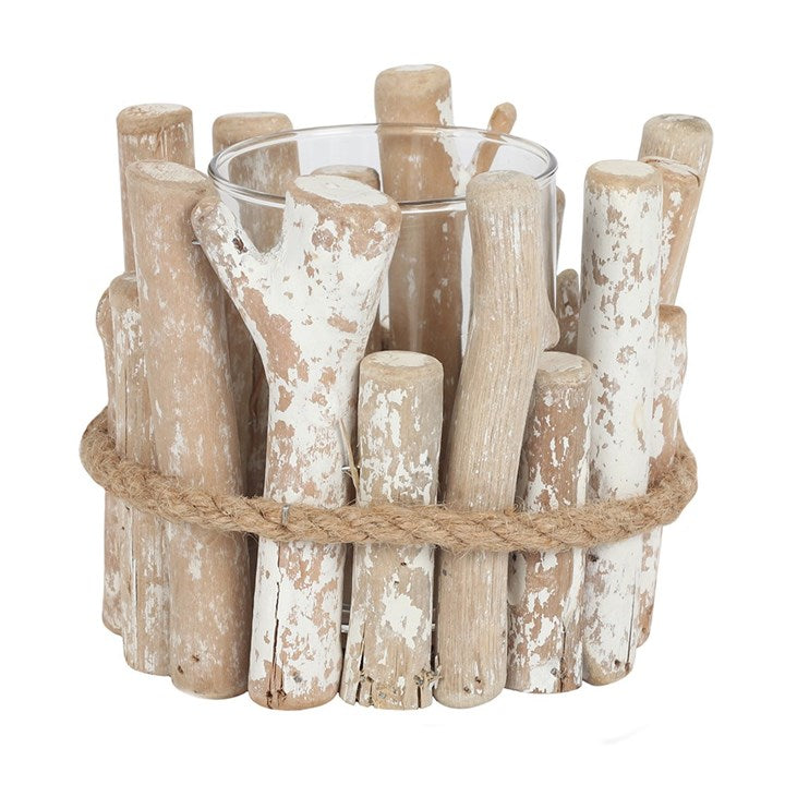 White Washed Driftwood Tea Light Holder