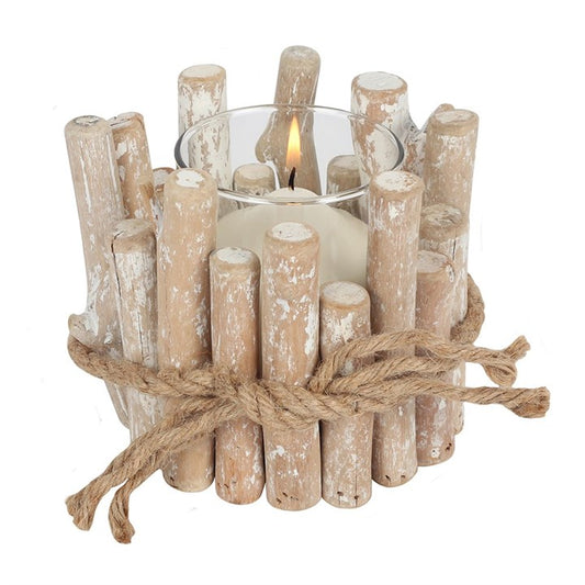 White Washed Driftwood Tea Light Holder